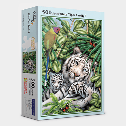Majestic White Tiger Family 500-Piece Puzzle Set with Preservation Kit and Poster