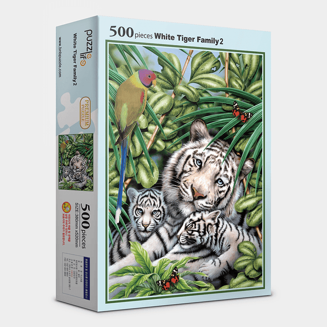 Majestic White Tiger Family 500-Piece Puzzle Set with Preservation Kit and Poster