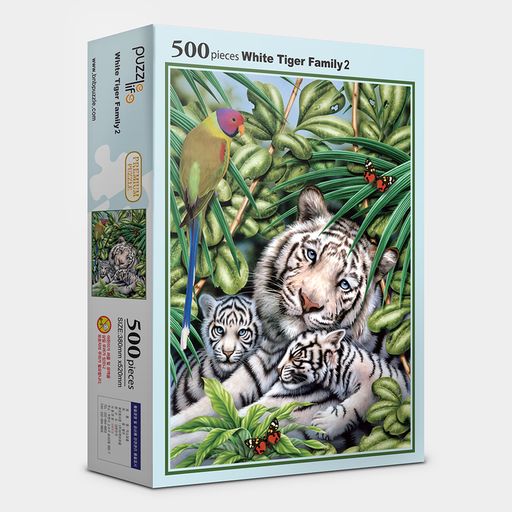 Majestic White Tiger Family 500-Piece Jigsaw Puzzle Set with Poster and Preservation Kit