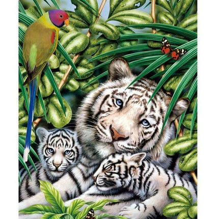 Majestic White Tiger Family 500-Piece Puzzle Set with Preservation Kit and Poster