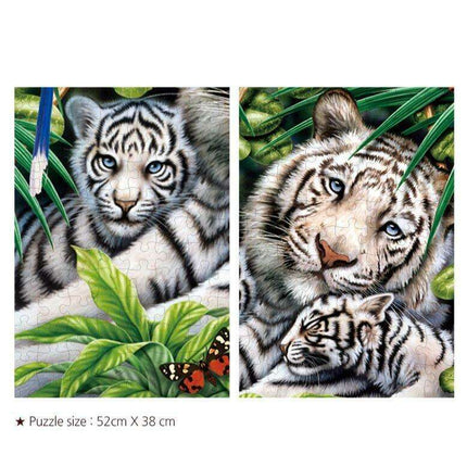 Majestic White Tiger Family 500-Piece Puzzle Set with Preservation Kit and Poster