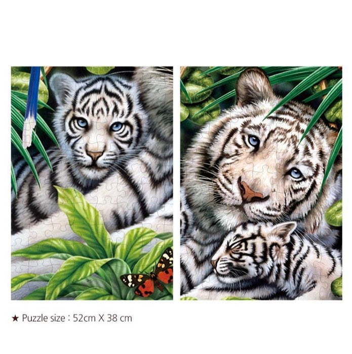 Majestic White Tiger Family 500-Piece Jigsaw Puzzle Set with Poster and Preservation Kit