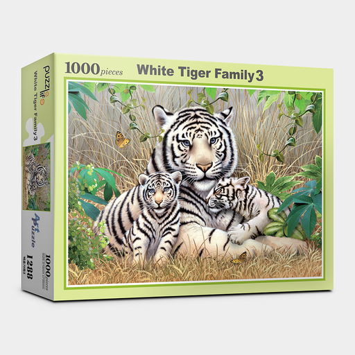 White Tiger Family Jigsaw Puzzle Set: A Tranquil Challenge for Mindful Solving.