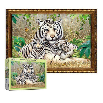 Serene White Tiger Family Jigsaw Puzzle: A Mindful Adventure for Tranquil Moments