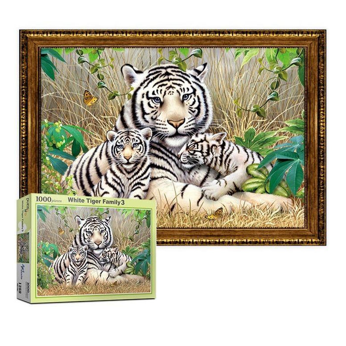 White Tiger Family 1000-Piece Jigsaw Puzzle Set for Mindful Relaxation and Focus