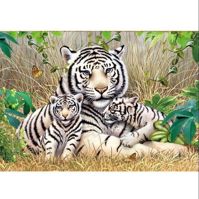 White Tiger Family Jigsaw Puzzle Set: A Tranquil Challenge for Mindful Solving.