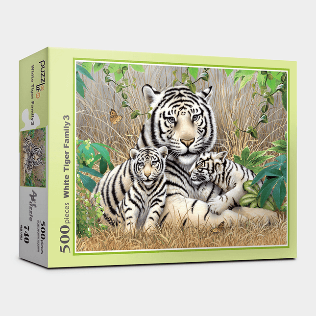 Majestic White Tiger Family 500-Piece Jigsaw Puzzle - An Elegant Wildlife Experience