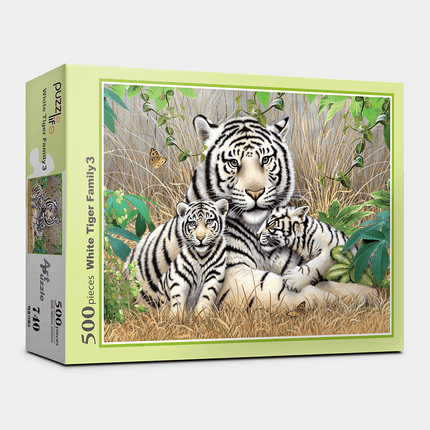 Majestic White Tiger Family 500-Piece Jigsaw Puzzle - An Elegant Wildlife Experience