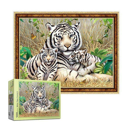 Majestic White Tiger Family 500-Piece Jigsaw Puzzle - An Elegant Wildlife Experience