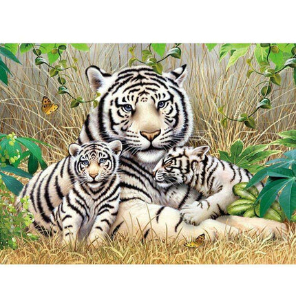 Majestic White Tiger Family 500-Piece Jigsaw Puzzle - An Elegant Wildlife Experience