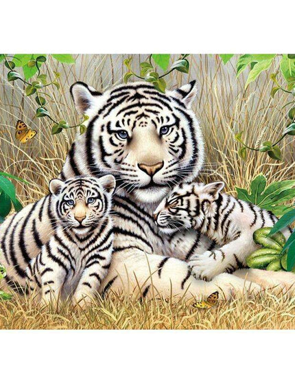 Majestic White Tiger Family 500-Piece Jigsaw Puzzle - An Elegant Wildlife Experience