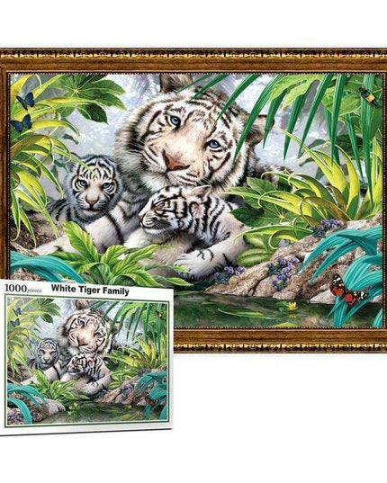 Majestic White Tiger Family 1000-Piece Puzzle Set