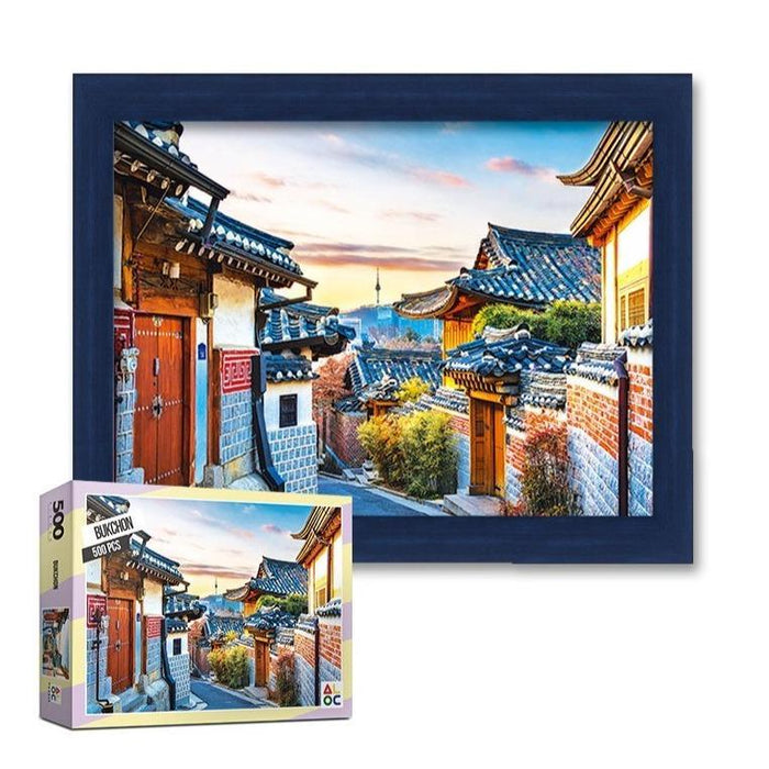 Serene Bukchon Hanok Village 500-Piece Eco-Friendly Jigsaw Puzzle for Mindful Relaxation