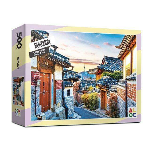 Serene Bukchon Hanok Village 500-Piece Eco-Friendly Jigsaw Puzzle for Mindful Relaxation