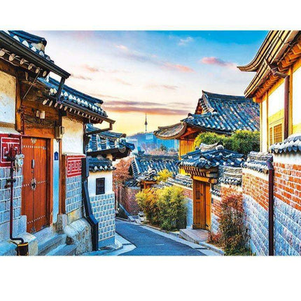 Serene Bukchon Hanok Village 500-Piece Eco-Friendly Jigsaw Puzzle for Mindful Relaxation