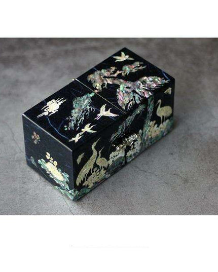 Elegant Dark Purple Najeon Jewelry Box with Majestic Twin Cranes Design