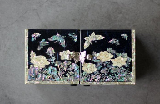 PALBOCK SANGHOE Hanji Najeon Jewelry Box Korean Traditional Handcraft (Butterfly & Peony, Blue)