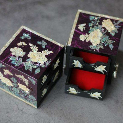 Korean Butterfly & Peony Lacquer Jewelry Box with Najeon Artisan Craftsmanship