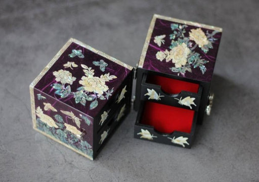Korean Traditional Butterfly & Peony Hanji Najeon Lacquerware Jewelry Box (Purple)