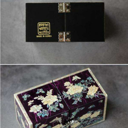 Korean Butterfly & Peony Lacquer Jewelry Box with Najeon Artisan Craftsmanship