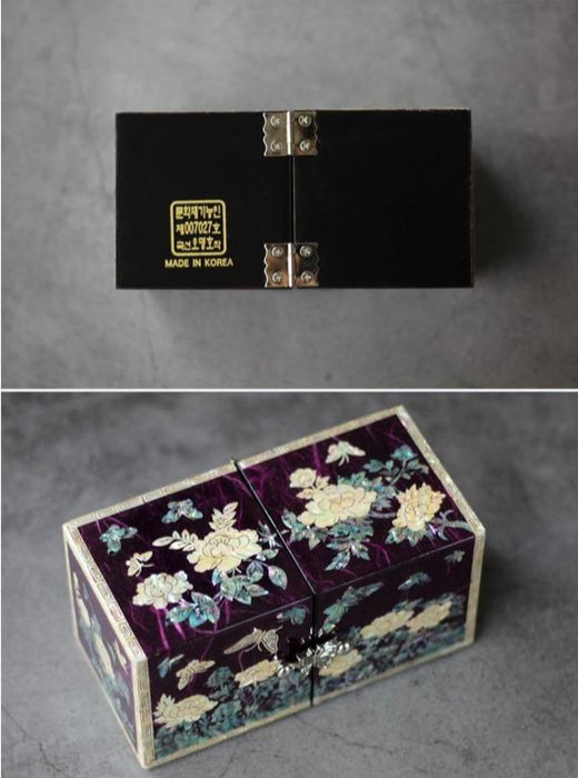 Korean Butterfly & Peony Lacquer Jewelry Box with Najeon Artisan Craftsmanship