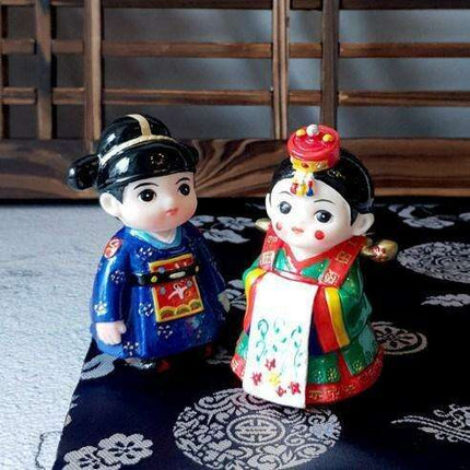 Korean Traditional Hanbok Wedding Doll Miniature Gift Set in Luxurious Packaging
