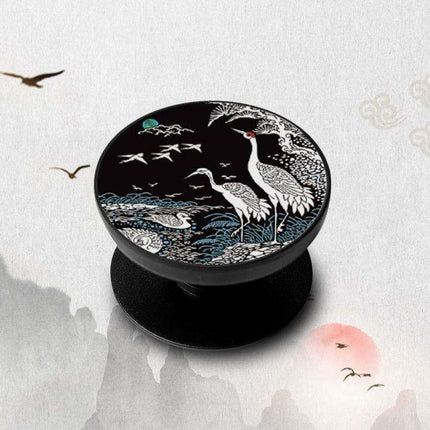 Elegantly Crafted Korean Twin Crane PopGrip - A Najeon Chilgi Heritage Gem