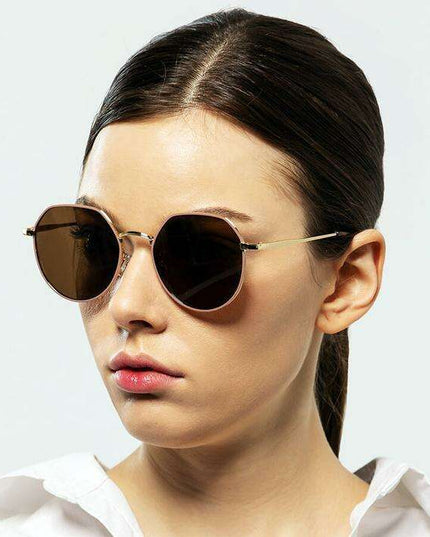 Chic Brown Sunglasses with Metal Frame - UV400 Protection and Stylish Design