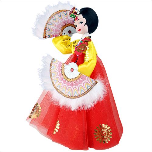 Korean Fan Dance Hanbok Doll - Traditional Cultural Souvenir (26cm)