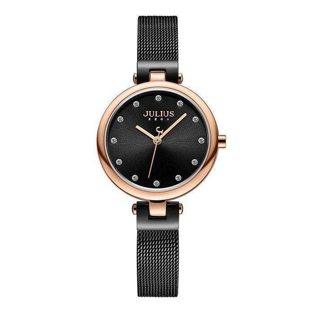Elegant Black Mesh Stainless Steel Women's Timepiece by JULIUS: A Stylish Addition for Any Event (JA-1221D)