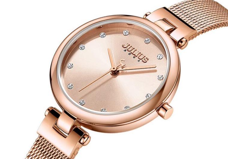 JULIUS Women's Black Mesh Stainless Steel Watch - Elegant Timepiece (JA-1221D)