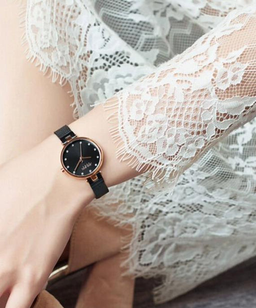 JULIUS Women's Black Mesh Stainless Steel Watch - Elegant Timepiece (JA-1221D)