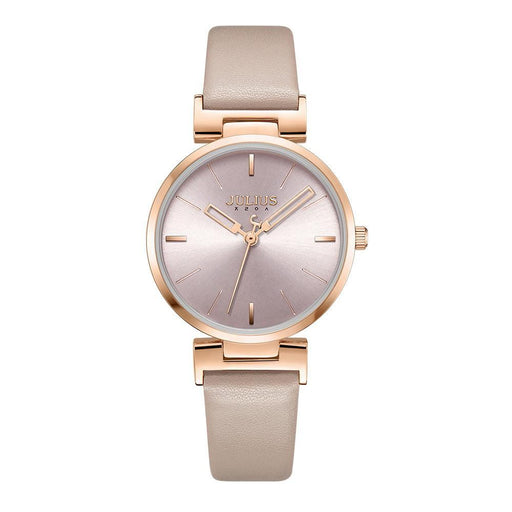 Beige Pink Leather Women's Wristwatch - Elegant Timepiece by JULIUS (Model JA-1271A)