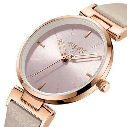 Elegant Beige and Pink Leather Women's Watch - Stylish Timepiece with Japanese Miyota Movement (Model JA-1271A)