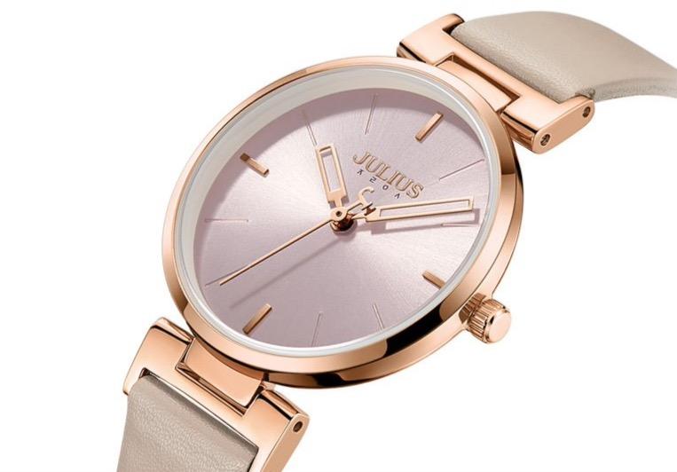 Beige Pink Leather Women's Wristwatch - Elegant Timepiece by JULIUS (Model JA-1271A)
