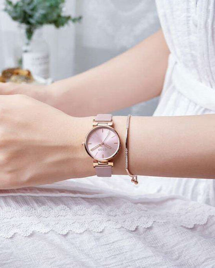 Elegant Beige and Pink Leather Women's Watch - Stylish Timepiece with Japanese Miyota Movement (Model JA-1271A)