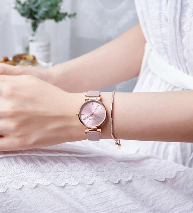 Beige Pink Leather Women's Wristwatch - Elegant Timepiece by JULIUS (Model JA-1271A)