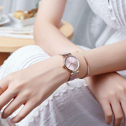 Elegant Beige and Pink Leather Women's Watch - Stylish Timepiece with Japanese Miyota Movement (Model JA-1271A)