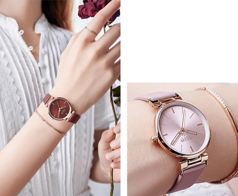 Elegant Beige Pink Leather Women's Watch - Stylish Timepiece with Japan Miyota Movement (Model JA-1271A)