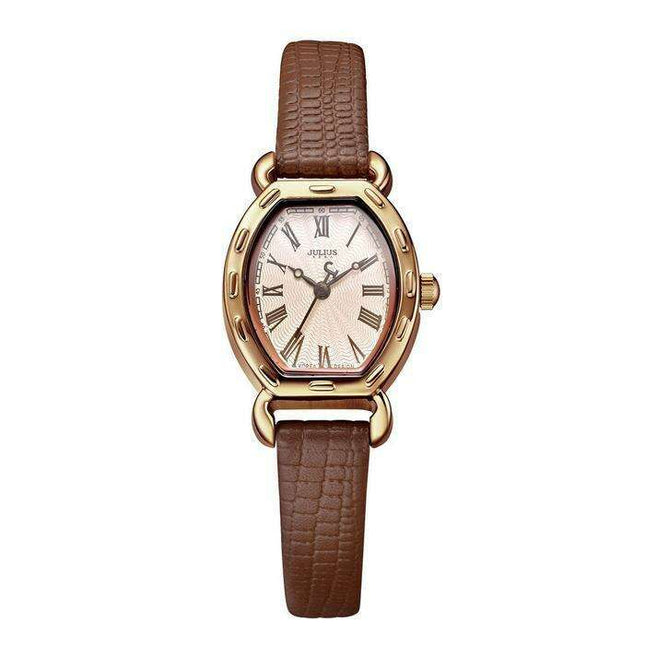 Elegant Brown Leather Women's Watch by JULIUS (JA-544E)