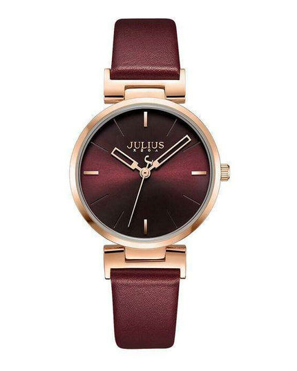 Chic Burgundy Leather Women's Watch by JULIUS: Stylish Timepiece with Precision Miyota Movement
