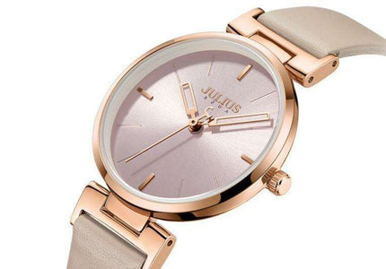 Chic Burgundy Leather Women's Watch by JULIUS: Stylish Timepiece with Precision Miyota Movement