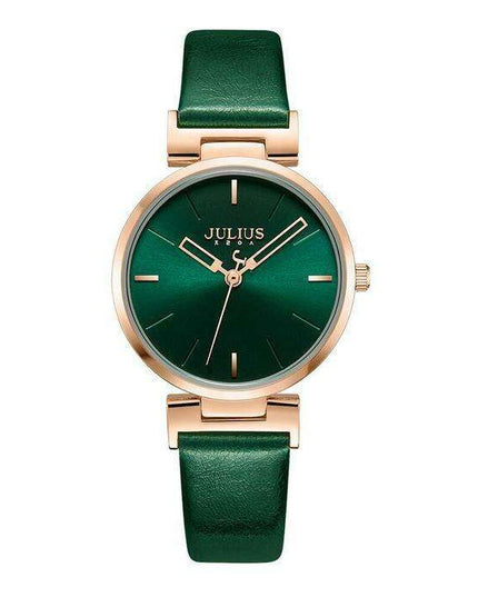 Sophisticated Deep Green Leather Women's Watch with Japan Miyota Precision Movement by JULIUS