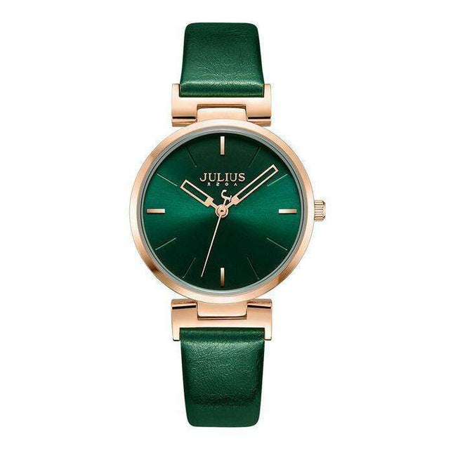 Sophisticated Deep Green Leather Women's Watch with Japan Miyota Precision Movement by JULIUS