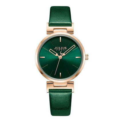 Sophisticated Deep Green Leather Women's Watch with Japan Miyota Precision Movement by JULIUS