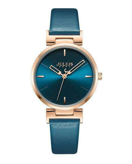 Elegant Turquoise: JULIUS Women's Blue Leather Watch with Strap