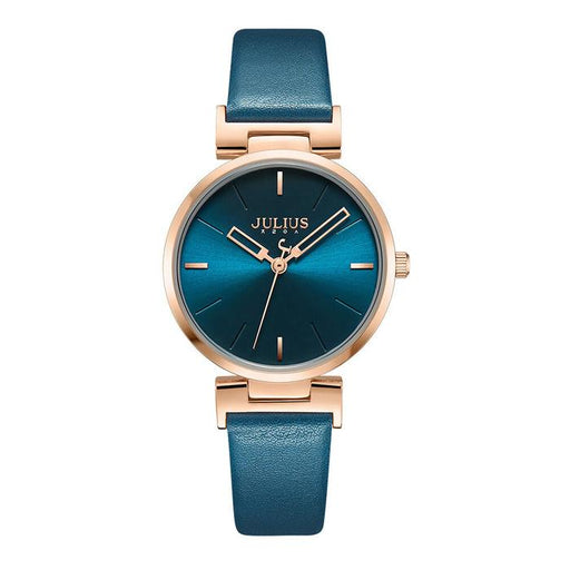 Elegant Turquoise Leather Watch with Alloy Case - JULIUS Women's Timepiece