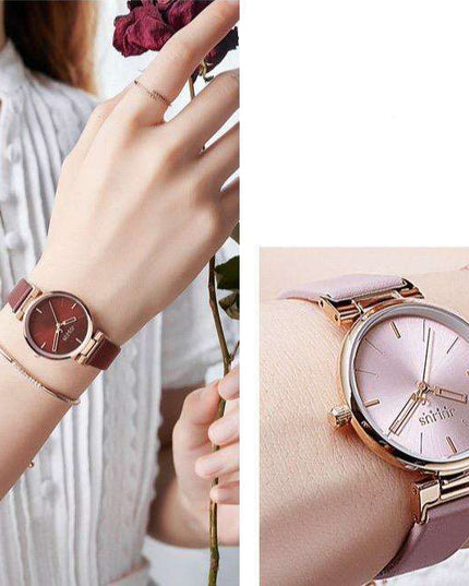 Elegant Turquoise: JULIUS Women's Blue Leather Watch with Strap