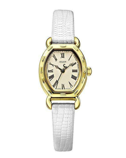 Elegant White Gold Women's Timepiece with Leather Strap by JULIUS