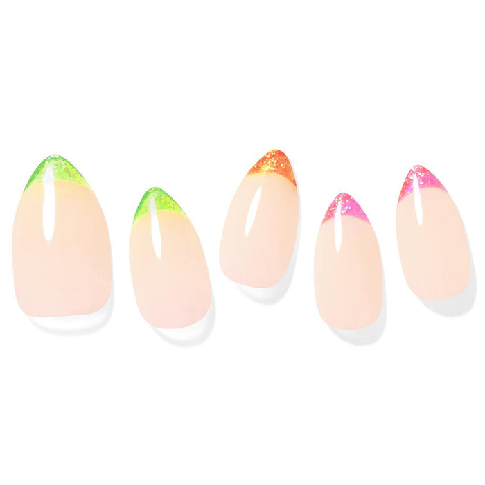 Neon French Tip Manicure Kit with Glitter Glam Gel Nails - Complete Nail Art Set